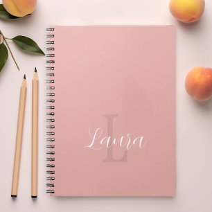Caderno Espiral Nome do monograma personalizado cor-de-rosa pincel