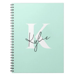 Caderno Espiral Nome do Monograma Personalizado de Creme Moderno -