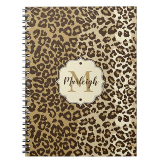 Caderno Espiral Nome do Monograma Personalizado de Impressão Leopa
