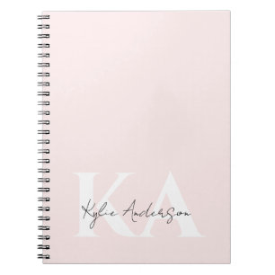 Caderno Espiral Nome do Monograma Personalizado do Rosa de Blush M
