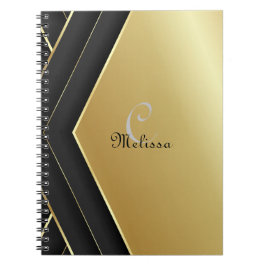 Caderno Espiral Nome do Monograma Personalizado Dourado e Preto El