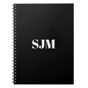 Caderno Espiral Nome do monograma personalizado preto mínimo