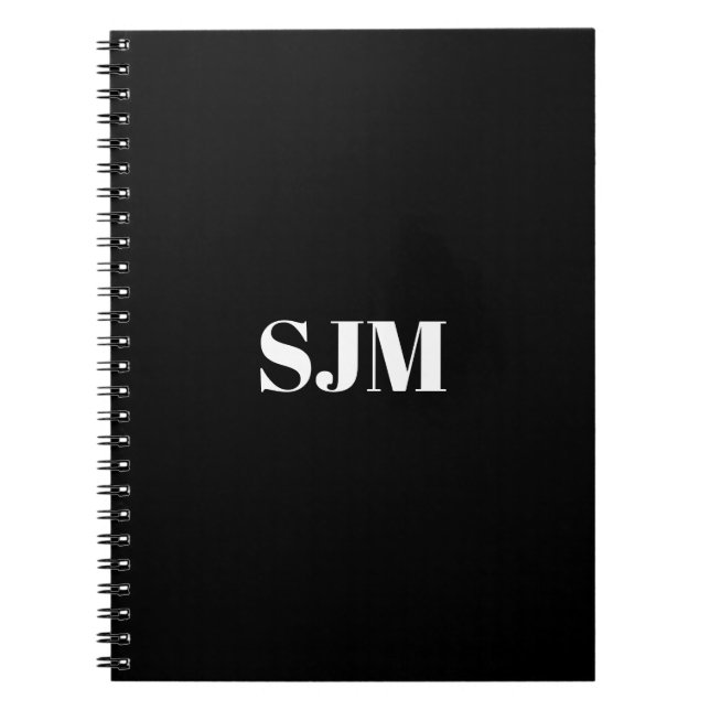 Caderno Espiral Nome do monograma personalizado preto mínimo (Frente)