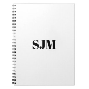 Caderno Espiral Nome do monograma personalizado preto mínimo