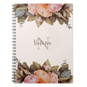 Caderno Espiral Nome do Monograma Pessoal Rosa Floral