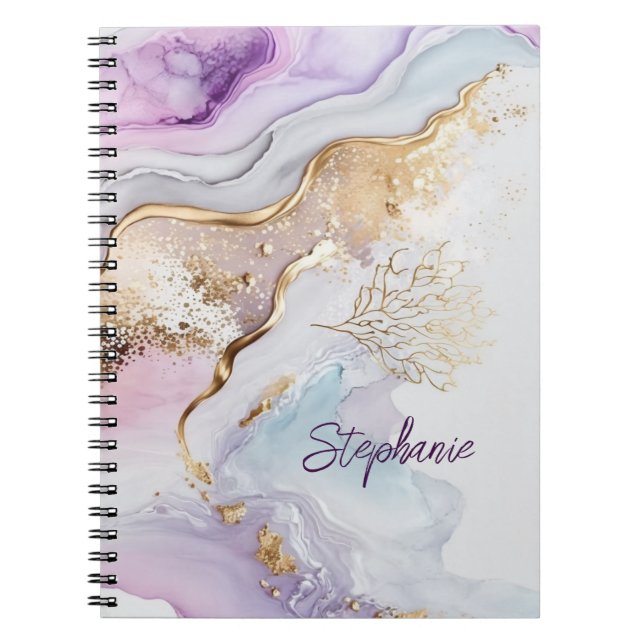 Caderno Espiral Nome do Monograma Purple Blue Watercolor Wash (Frente)