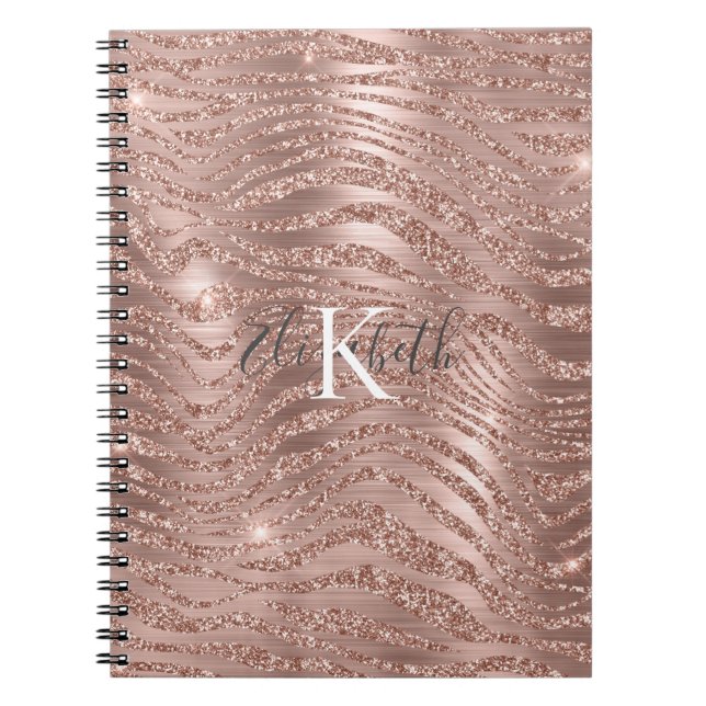 Caderno Espiral Nome do Monograma Rosa Dourado Glitter Impressão A (Frente)