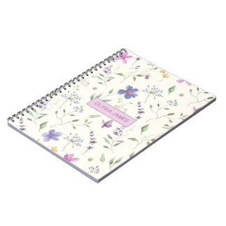 Caderno Espiral Nome do Notebook Watercolor Floral Spiral