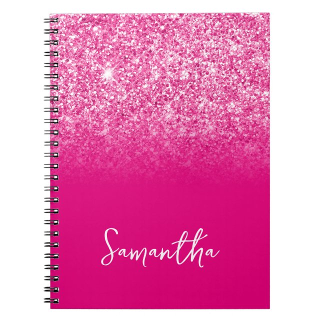 Caderno Espiral Nome do Ombro da Brilhante Rosa Quente (Frente)