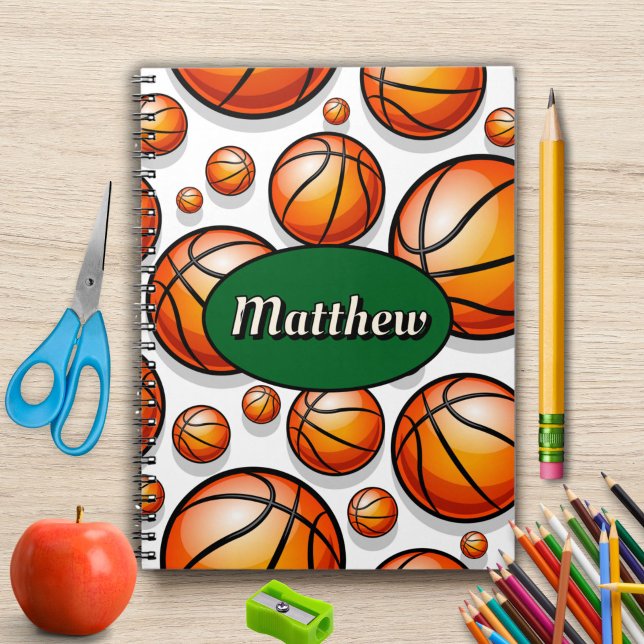 Caderno Espiral nome do padrão de basquete verde (Criador carregado)
