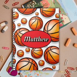 Caderno Espiral nome do padrão de basquete vermelho