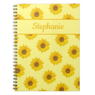Caderno Espiral Nome do Padrão de Girassol Amarelo