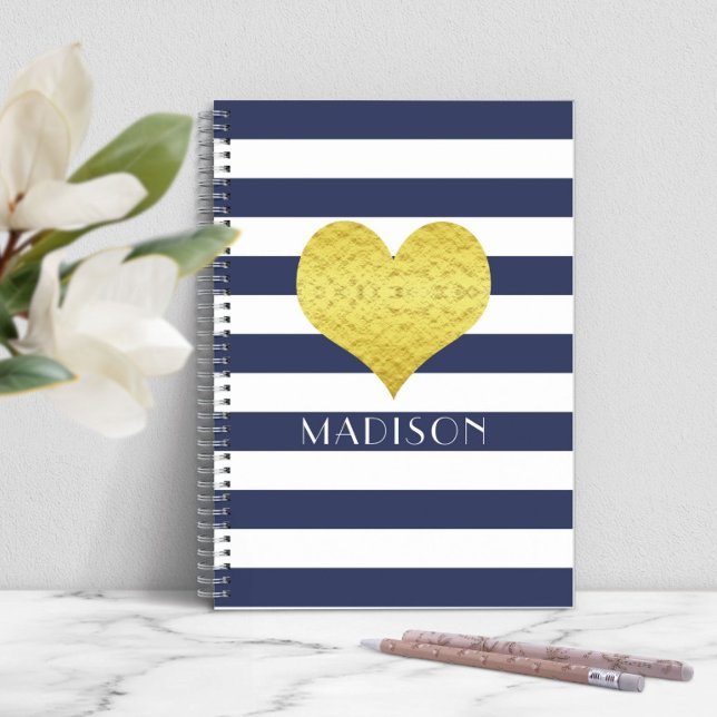 Caderno Espiral Nome do Padrão de Listras Azuis Modernas (Modern Blue Stripes Pattern Name Notebook)