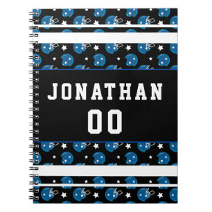 Caderno Espiral Nome do Padrão do Capacete Azul de Futebol e Núm