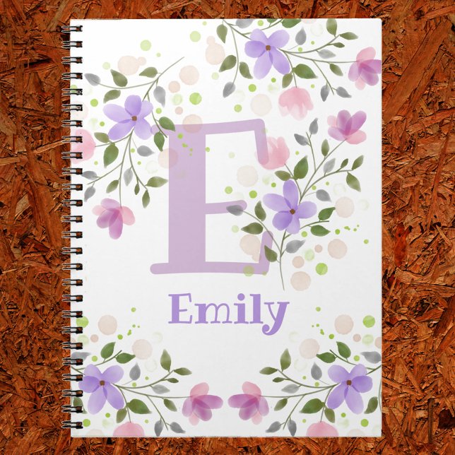 Caderno Espiral Nome do primeiro e primeiro, Emily, com Flores (Criador carregado)
