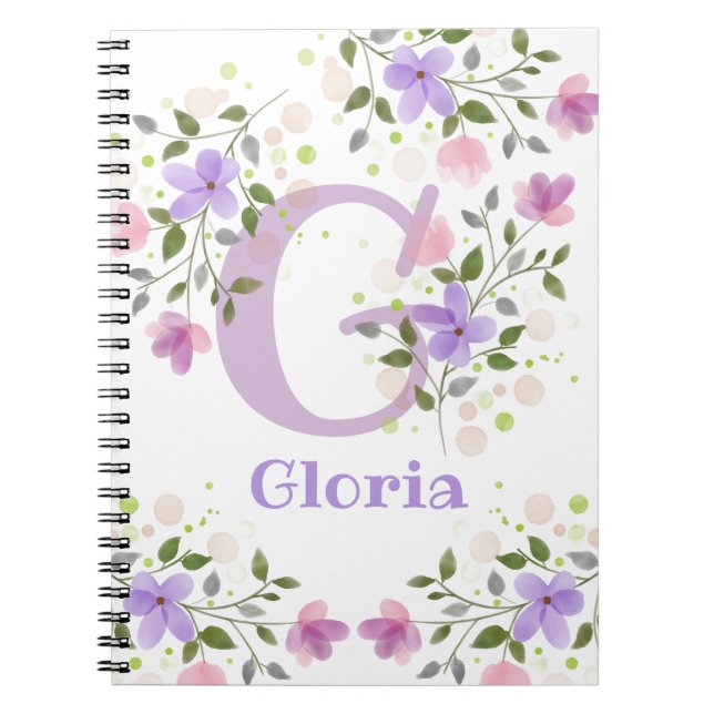 Caderno Espiral Nome do primeiro primeiro Plus Gloria com Flores (Frente)