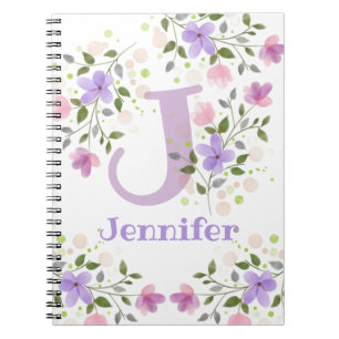 Caderno Espiral Nome do primeiro primeiro Plus Jennifer com Flores