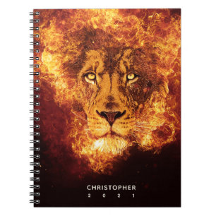 Caderno Espiral Nome do Rosto do Leão de Flaming Ano