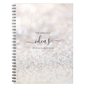 Caderno Espiral Nome do script de brilho branco moderno