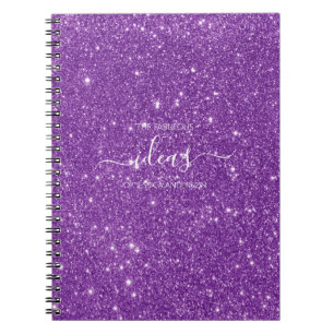 Caderno Espiral Nome do script de brilho roxo moderno