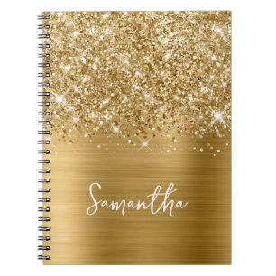Caderno Espiral Nome do Script de Glam Dourado da Glittery