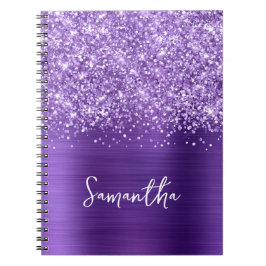 Caderno Espiral Nome do Script de Glam Roxo Ametist da Glittery