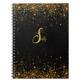 Caderno Espiral Nome do Script de Monograma do Elegante Black & Do