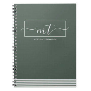 Caderno Espiral Nome do Script de Padrão Moderno Verde da Floresta