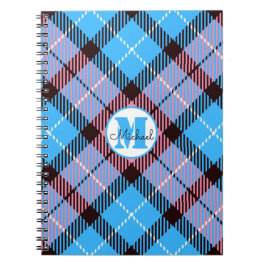 Caderno Espiral Nome do Script do Monograma do Tartan Xadrez Cor-d