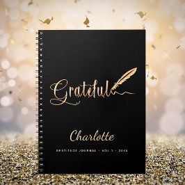 Caderno Espiral Nome do script elegante do moente preto de gratidã