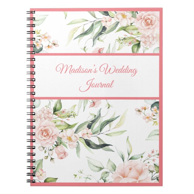 Caderno Espiral Nome do Script Girly Chic Rosa Elegante Floral (Frente)