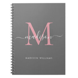 Caderno Espiral Nome do Script Girly Rosa Rosa Blush da Cinza do M