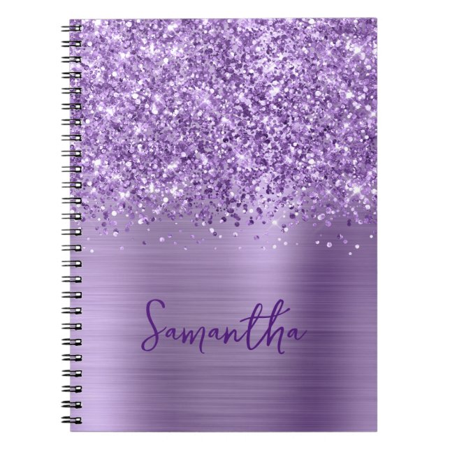 Caderno Espiral Nome do Script Glam Roxo da Leve (Frente)