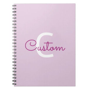 Caderno Espiral Nome do Script & Monograma Magenta e Lilás Claro
