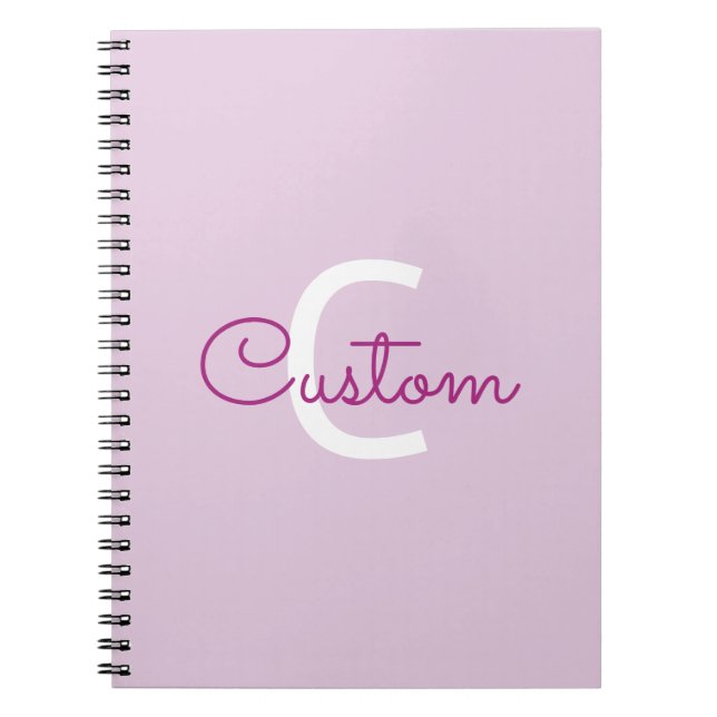 Caderno Espiral Nome do Script & Monograma | Magenta e Lilás Claro (Frente)