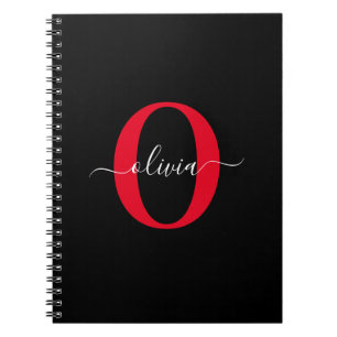 Caderno Espiral Nome do Script Monograma Personalizado Vermelho Br