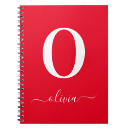 Caderno Espiral Nome do Script Monograma Personalizado Vermelho e