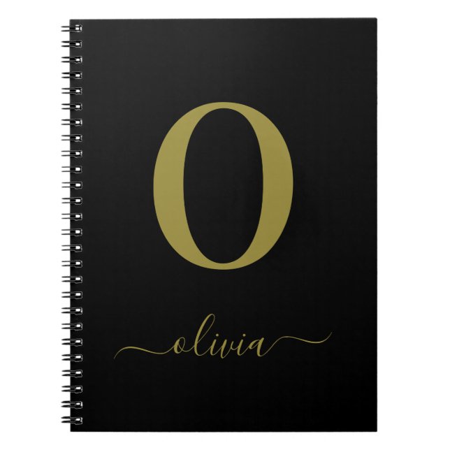 Caderno Espiral Nome do Script Monograma Preto Personalizado E Dou (Frente)