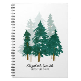 Caderno Espiral Nome do Script Rustic Watercolor Pine Forest Woods