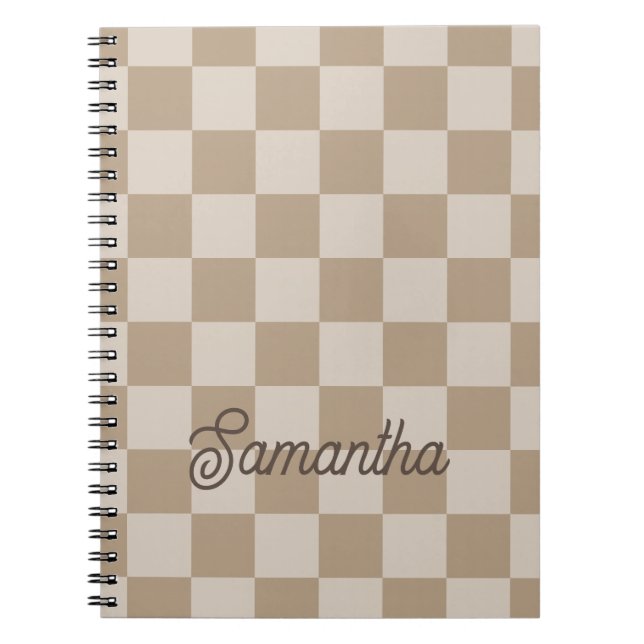 Caderno Espiral Nome do Script Xadrez Bege Taupe (Frente)