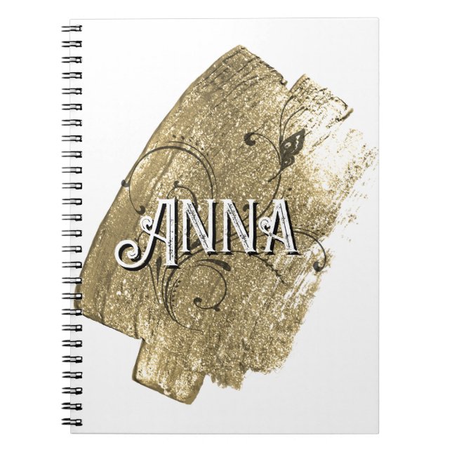 Caderno Espiral Nome Dourado Elegante Moderno (Frente)