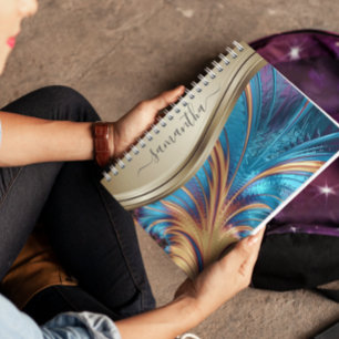 Caderno Espiral Nome Dourado manuscrito azul moderno