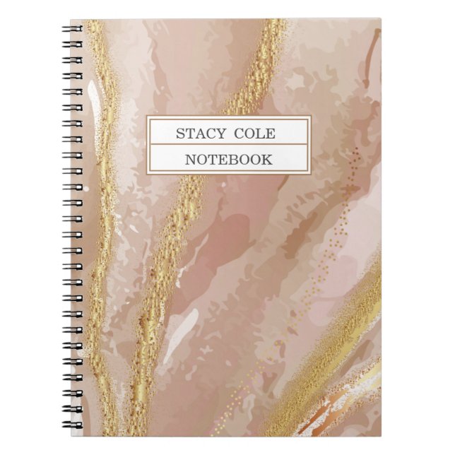 Caderno Espiral Nome Dourado Rosa Rosa Cinzenta Chinês Personaliza (Frente)