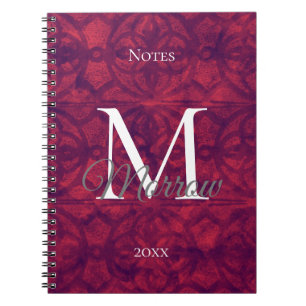 Caderno Espiral Nome e Ano do Batik Vermelho Profundo