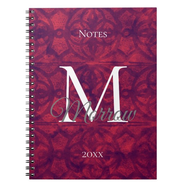 Caderno Espiral Nome e Ano do Batik Vermelho Profundo (Frente)