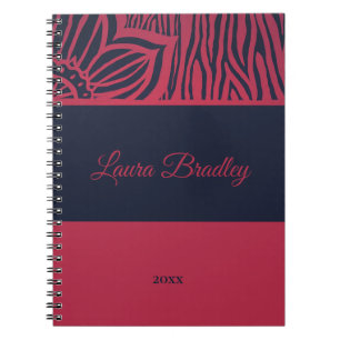 Caderno Espiral Nome e ano do Floral Zebra Floral Azul Vermelho e