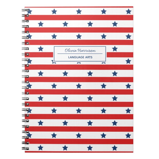 Caderno Espiral Nome e Assunto do Branco Vermelho e Azul (Frente)