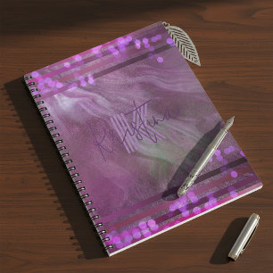 Caderno Espiral Nome e Inicial da abstrato púrpura rosa púrpura