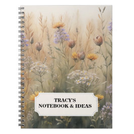 Caderno Espiral Nome Editável Floral de Flores Selvagens Mudadas