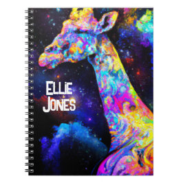 Caderno Espiral Nome editável Psychedelic Giraffe
